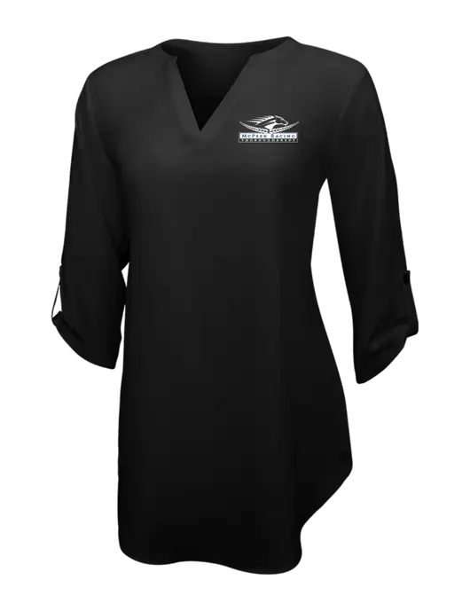 Womens Black 3/4 Sleeve Tunic Blouse w/McPeek Racing Logo