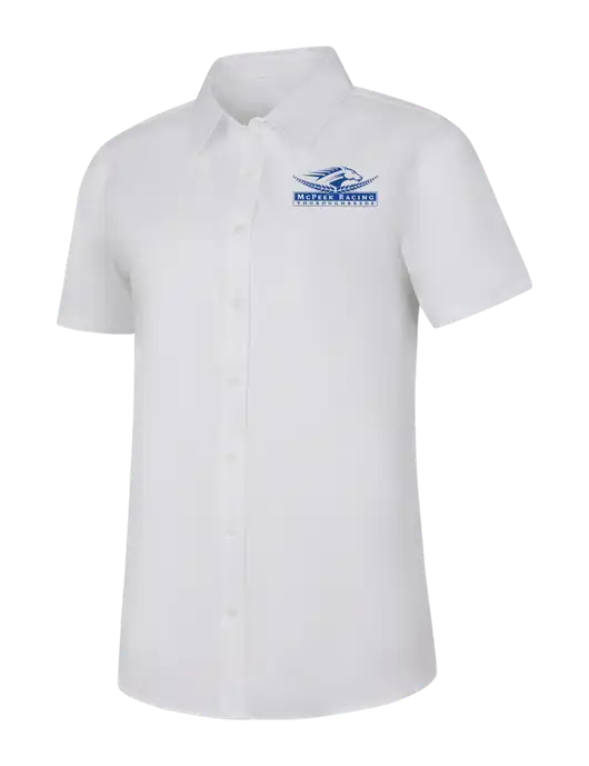 Womens White Short Sleeve Superpro React Twill Shirt w/McPeek Racing Logo