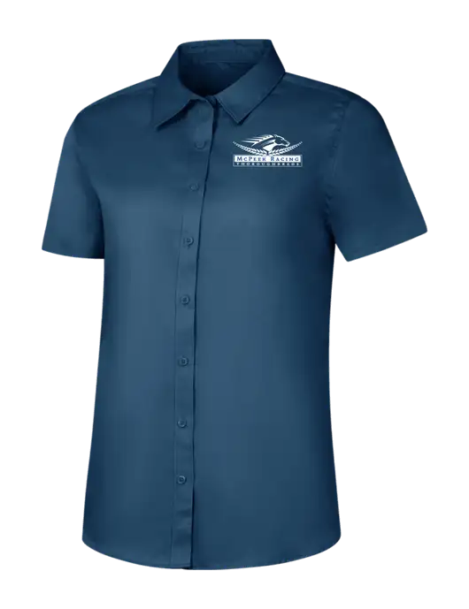 Womens Light Navy Short Sleeve Superpro React Twill Shirt w/McPeek Racing Logo