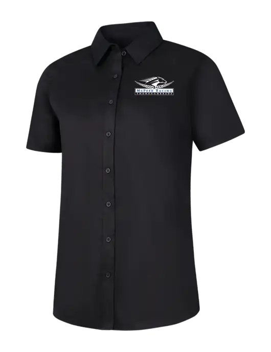 Womens Black Short Sleeve Superpro React Twill Shirt w/McPeek Racing Logo