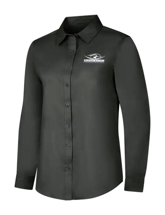 Dark Grey Womens Long Sleeve Superpro React Twill Shirt w/McPeek Racing Logo