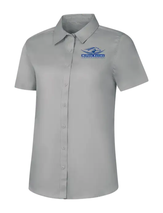 Womens Light Grey Short Sleeve Superpro React Twill Shirt w/McPeek Racing Logo