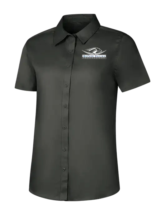 Womens Dark Grey Short Sleeve Superpro React Twill Shirt w/McPeek Racing Logo