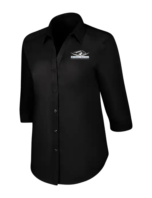 Womens Black 3/4 Sleeve Carefree Poplin Shirt w/McPeek Racing Logo