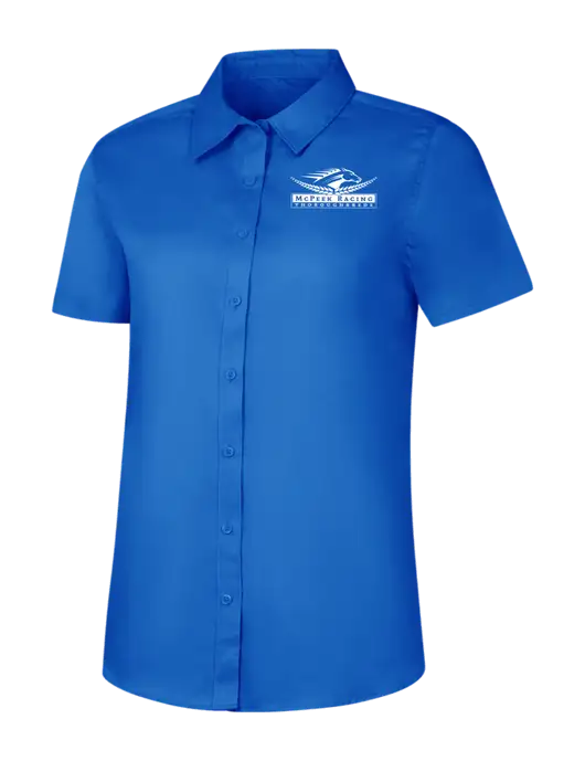 Womens Short Sleeve Royal Blue Superpro React Twill Shirt w/McPeek Racing Logo