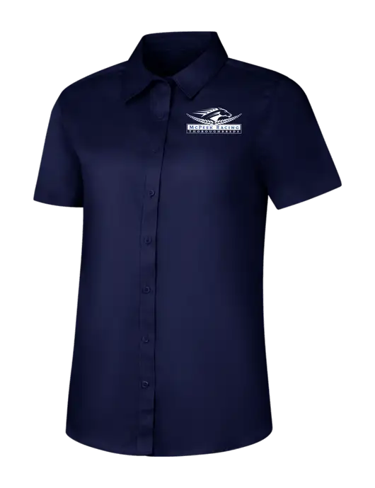 Womens Navy Short Sleeve Superpro React Twill Shirt w/McPeek Racing Logo