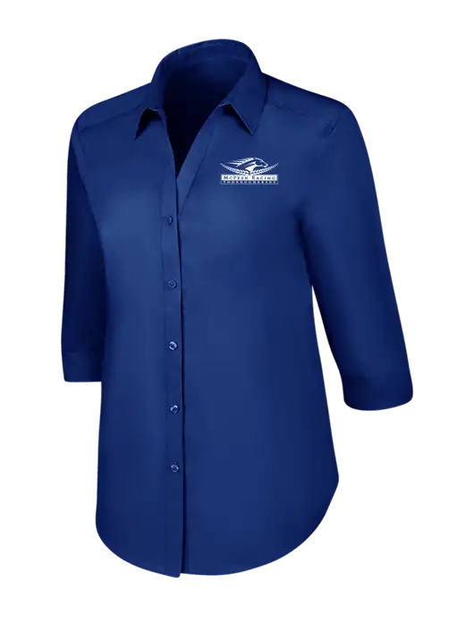 Womens Royal 3/4 Sleeve Carefree Poplin Shirt w/McPeek Racing Logo