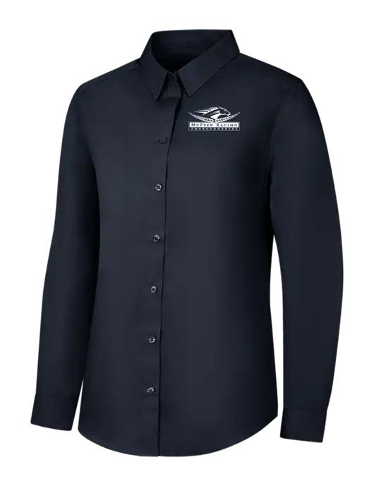 Womens River Blue Navy Long Sleeve Carefree Poplin Shirt w/McPeek Racing Logo