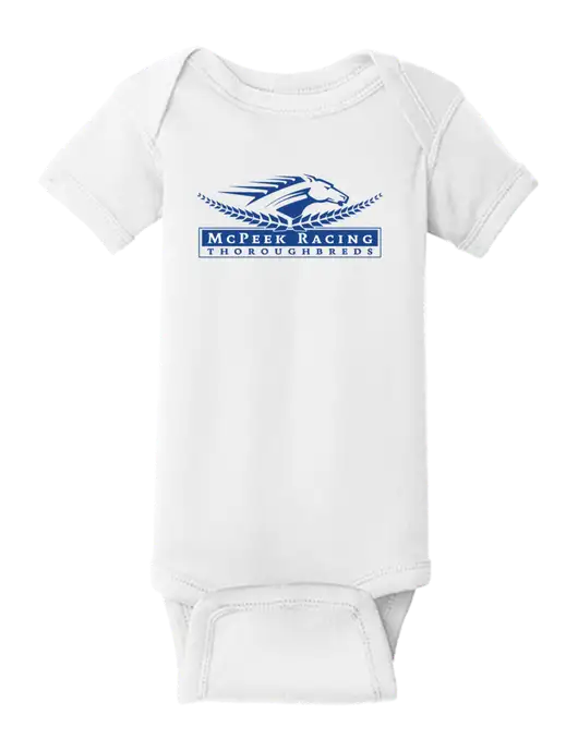 Rabbit Skins White Infant Short Sleeve Baby Rib Bodysuit w/McPeek Racing Logo