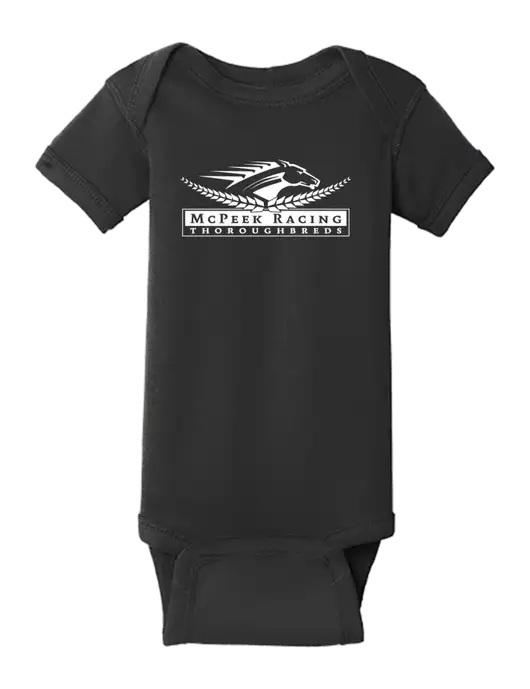 Rabbit Skins Black Infant Short Sleeve Baby Rib Bodysuit w/McPeek Racing Logo