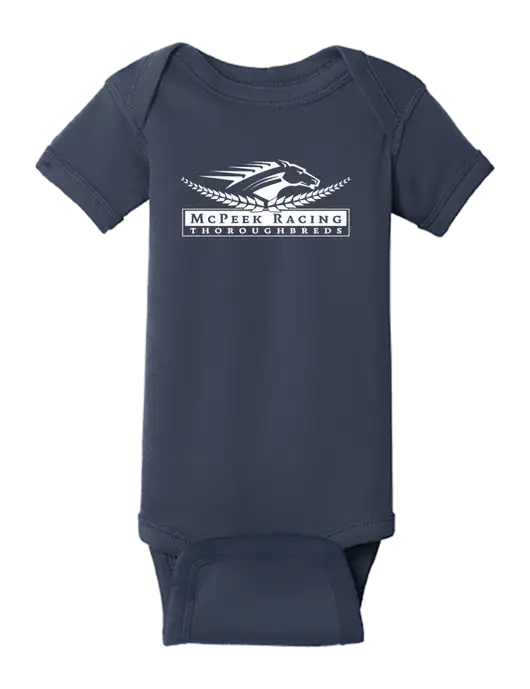 Rabbit Skins Navy Infant Short Sleeve Baby Rib Bodysuit w/McPeek Racing Logo