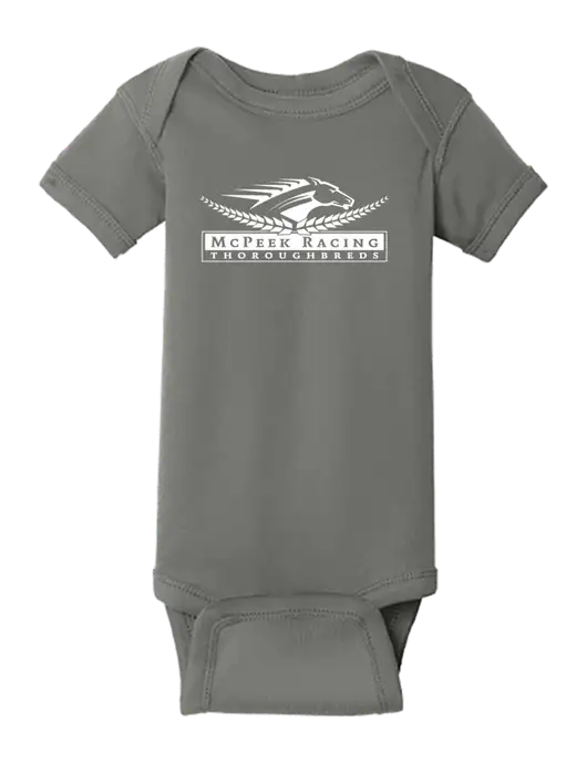 Rabbit Skins Charcoal Infant Short Sleeve Baby Rib Bodysuit w/McPeek Racing Logo