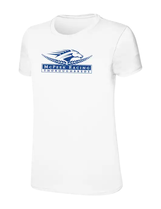 Womens Ring Spun White 4.5 oz T-Shirt w/McPeek Racing Logo