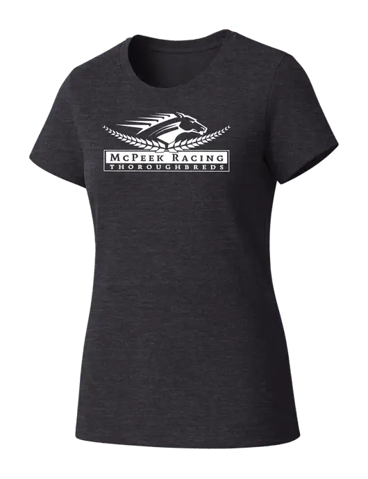 Womens Seriously Soft Heathered Charcoal T-Shirt w/McPeek Racing Logo