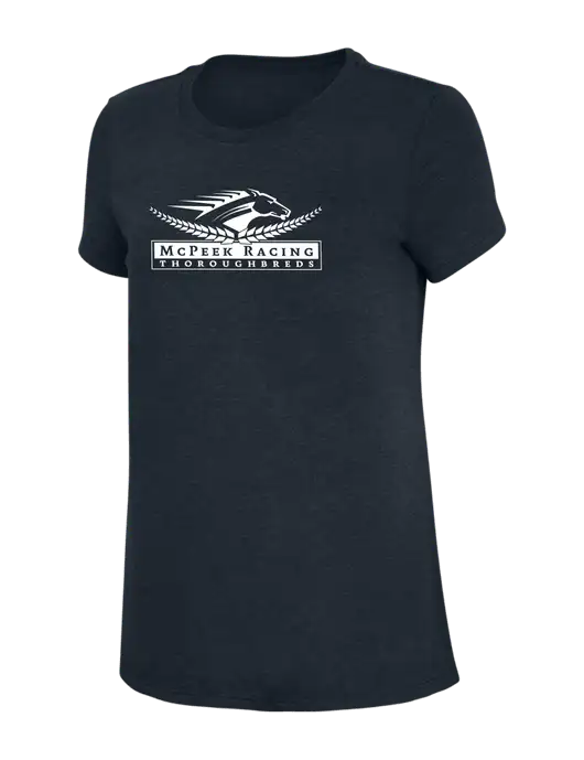 Womens Simply Soft Navy 4.5oz Poly/Combed Ring Spun Cotton T-Shirt w/McPeek Racing Logo