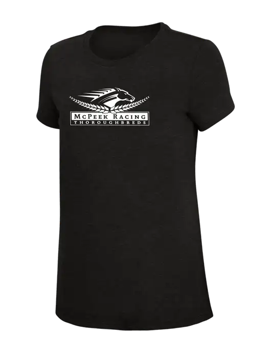 Womens Simply Soft Black 4.5oz Poly/Combed Ring Spun Cotton T-Shirt w/McPeek Racing Logo