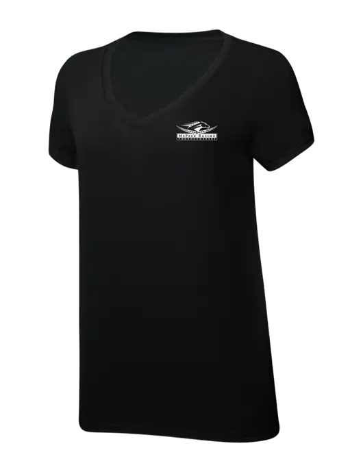 Womens Simply Soft V-Neck Black 4.5oz  Poly/Combed Ring Spun Cotton T-Shirt w/McPeek Racing Logo