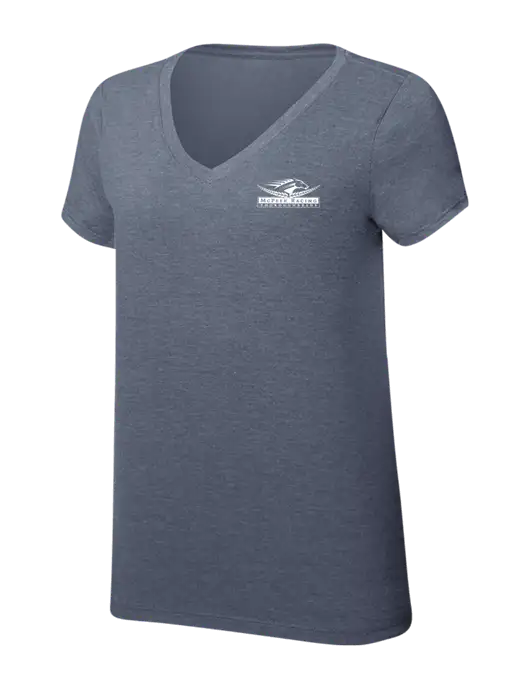 Womens Simply Soft V-Neck Navy Frost 4.5oz  Poly/Combed Ring Spun Cotton T-Shirt w/McPeek Racing Logo