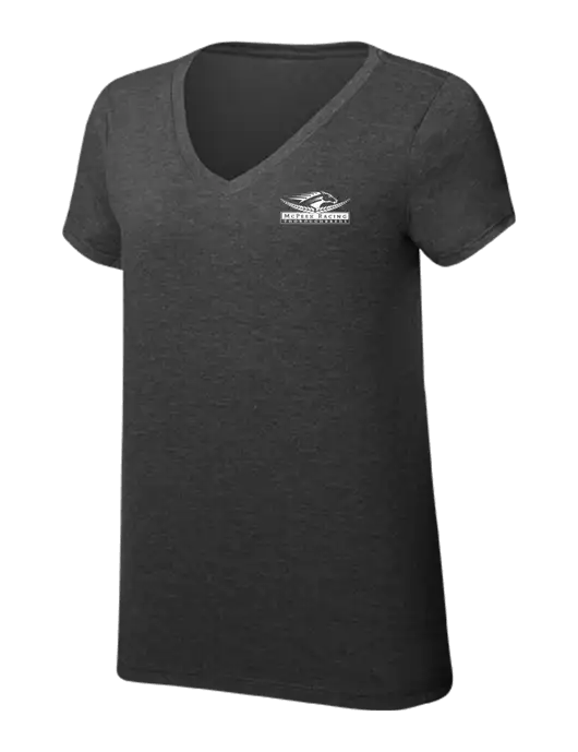 Womens Simply Soft V-Neck Black Frost 4.5oz  Poly/Combed Ring Spun Cotton T-Shirt w/McPeek Racing Logo