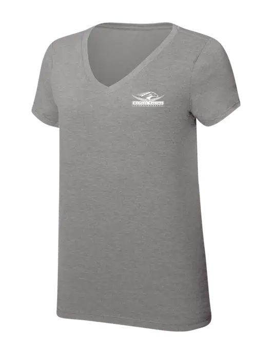 Womens Simply Soft V-Neck Grey Frost 4.5oz  Poly/Combed Ring Spun Cotton T-Shirt w/McPeek Racing Logo