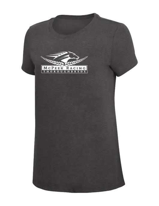 Womens Simply Soft Heather Charcoal 4.5oz  Poly/Combed Ring Spun Cotton T-Shirt w/McPeek Racing Logo