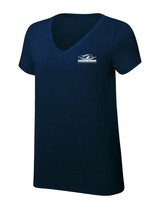 Womens Simply Soft V-Neck New Navy 4.5oz  Poly/Combed Ring Spun Cotton T-Shirt w/McPeek Racing Logo