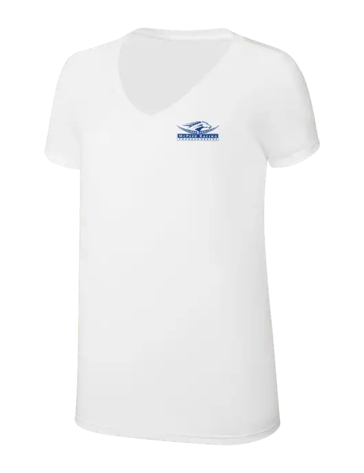 Womens Simply Soft V-Neck White 4.5oz  Poly/Combed Ring Spun Cotton T-Shirt w/McPeek Racing Logo
