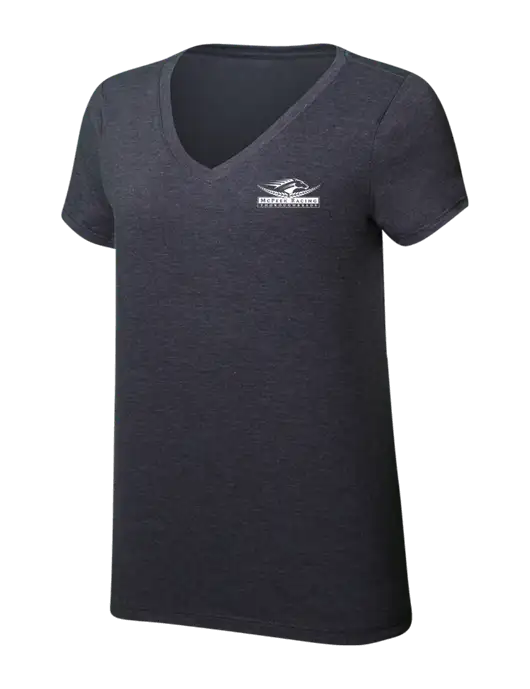 Womens Simply Soft V-Neck Heather Charcoal 4.5oz  Poly/Combed Ring Spun Cotton T-Shirt w/McPeek Racing Logo