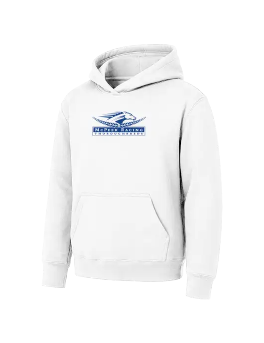 Youth White 7.8 oz Pullover Hooded Sweatshirt w/McPeek Racing Logo