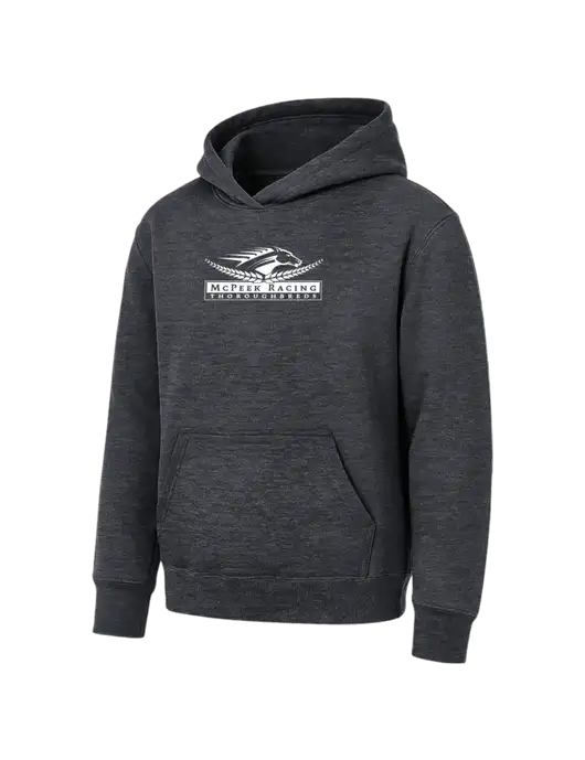 Youth Dark Heather Grey 7.8 oz Pullover Hooded Sweatshirt w/McPeek Racing Logo
