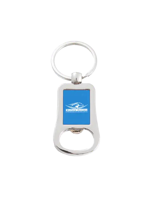 Silver & Blue Bottle Opener Keychain w/McPeek Racing Logo