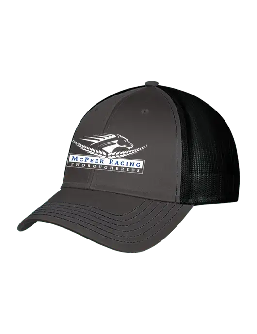 Charcoal & Black Mesh Trucker Cap Snap Back w/McPeek Racing Logo