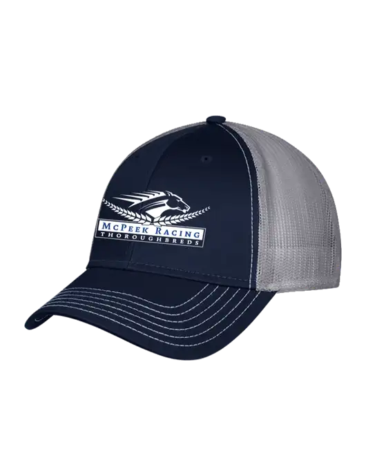 Navy & Grey Mesh Trucker Cap Snap Back w/McPeek Racing Logo