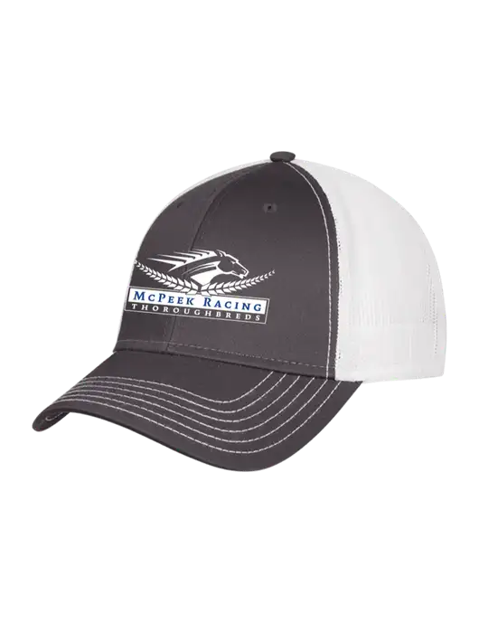 Dark Grey/White Mesh Trucker Cap Snap Back w/McPeek Racing Logo