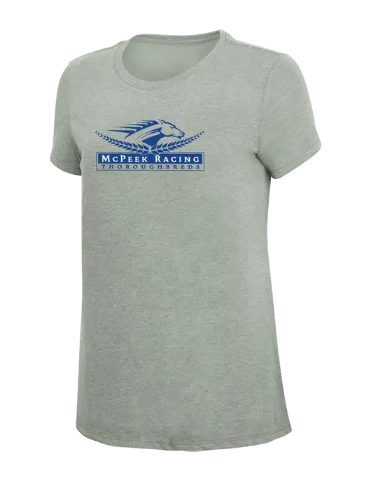 Womens Simply Soft Heathered Light Grey 4.5oz Poly/Combed Ring Spun Cotton T-Shirt w/McPeek Racing Logo