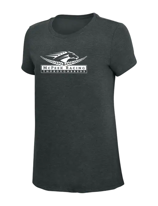 Womens Simply Soft Black Frost 4.5oz Poly/Combed Ring Spun Cotton T-Shirt w/McPeek Racing Logo