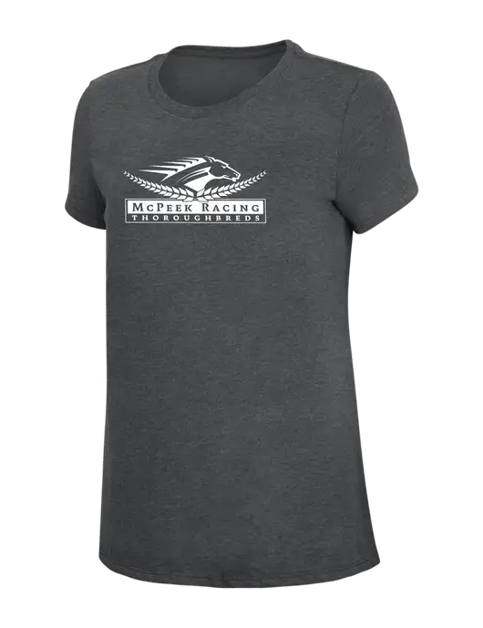 Womens Simply Soft Charcoal 4.5oz Poly/Combed Ring Spun Cotton T-Shirt w/McPeek Racing Logo