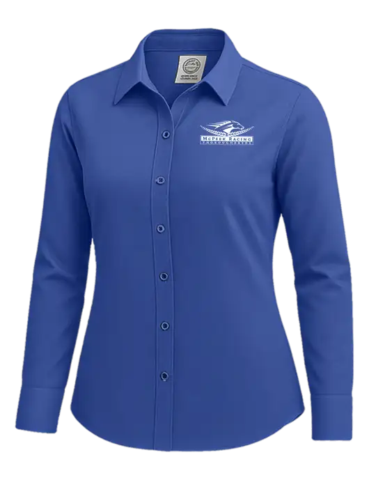 Brooks Brothers Womens Royal Blue Wrinkle-Free Stretch Nailhead Shirt w/McPeek Racing Logo