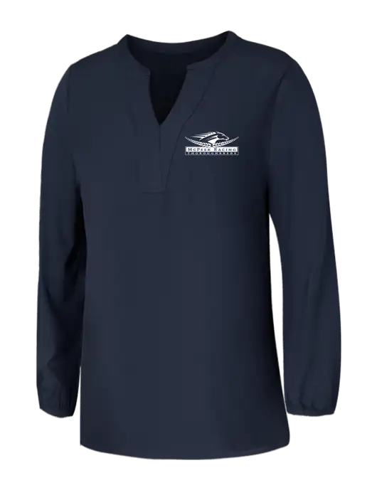 Mercer+Mettle Womens Navy Stretch Crepe 3/4 Sleeve Blouse w/McPeek Racing Logo