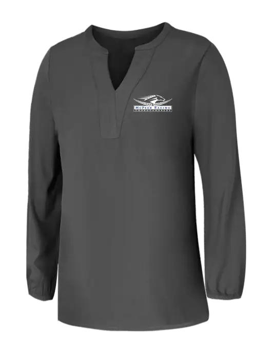 Mercer+Mettle Womens Dark Grey Stretch Crepe 3/4 Sleeve Blouse w/McPeek Racing Logo