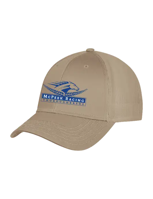 Khaki Mesh Trucker Cap Snap Back w/McPeek Racing Logo