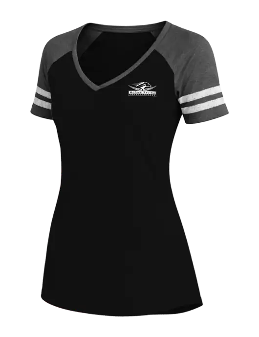 Womens Black/Charcoal Heather V-Neck Game Tee w/McPeek Racing Logo