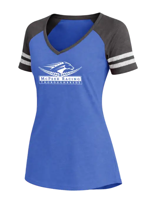 Womens Royal Heather/Charcoal Heather V-Neck Game Tee w/McPeek Racing Logo