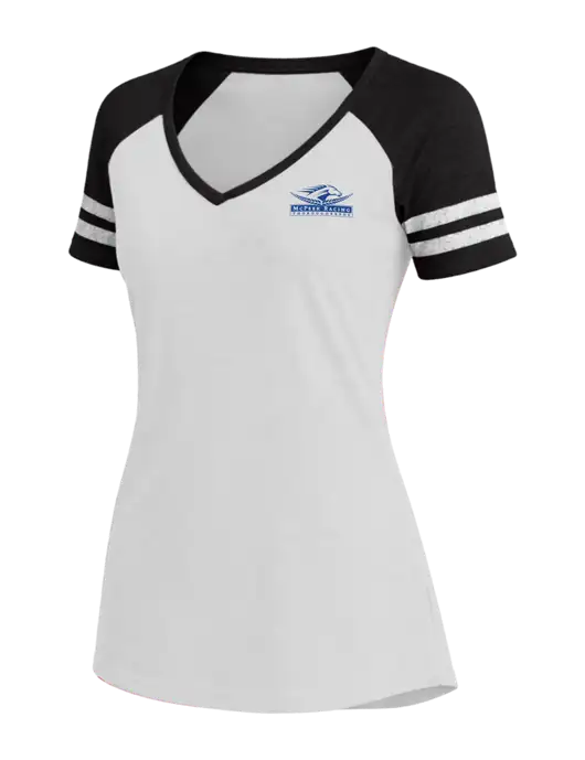 Womens White/Black V-Neck Game Tee w/McPeek Racing Logo