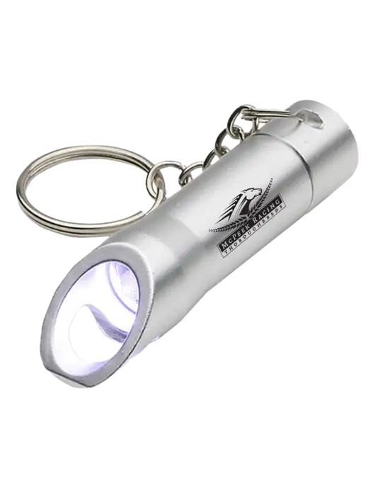 Silver Pocket LED Flashlight with Bottle Opener & Keychain w/McPeek Racing Logo