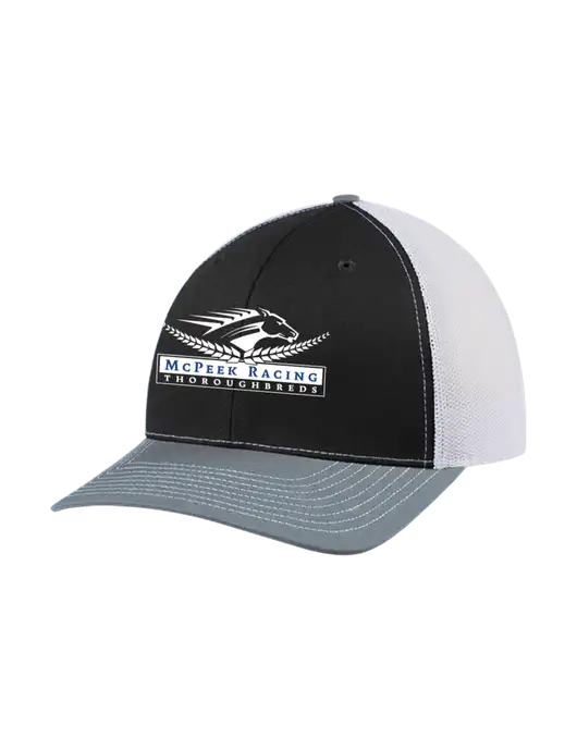 Richardson Adjustable Snapback Original 112 Trucker Cap Black/Light Heather Grey/White Mesh w/McPeek Racing Logo