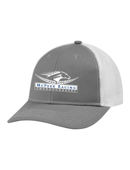 Snapback Ponytail Trucker Cap Light Medium Heather Grey w/White Mesh w/McPeek Racing Logo