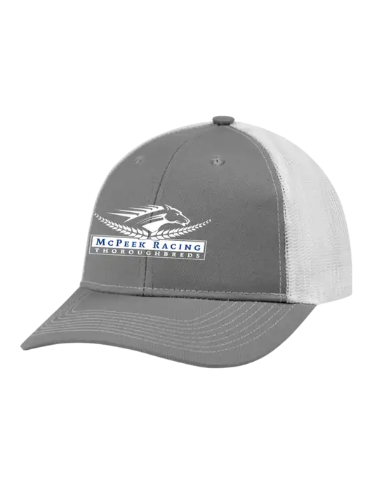 Snapback Ponytail Trucker Cap Light Medium Heather Grey w/White Mesh w/McPeek Racing Logo