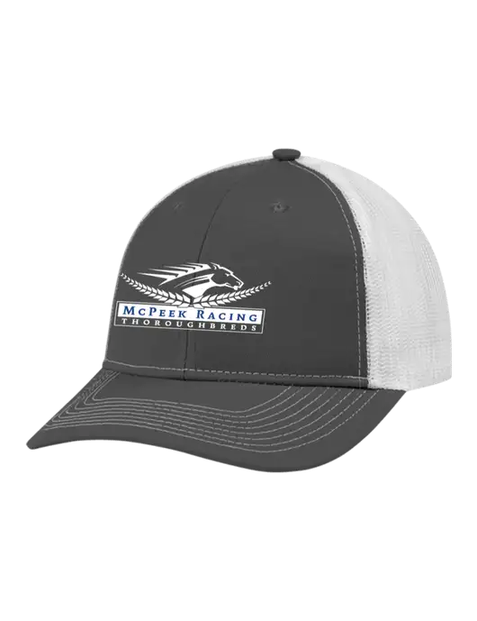 Snapback Ponytail Trucker Cap Dark Grey w/White Mesh w/McPeek Racing Logo