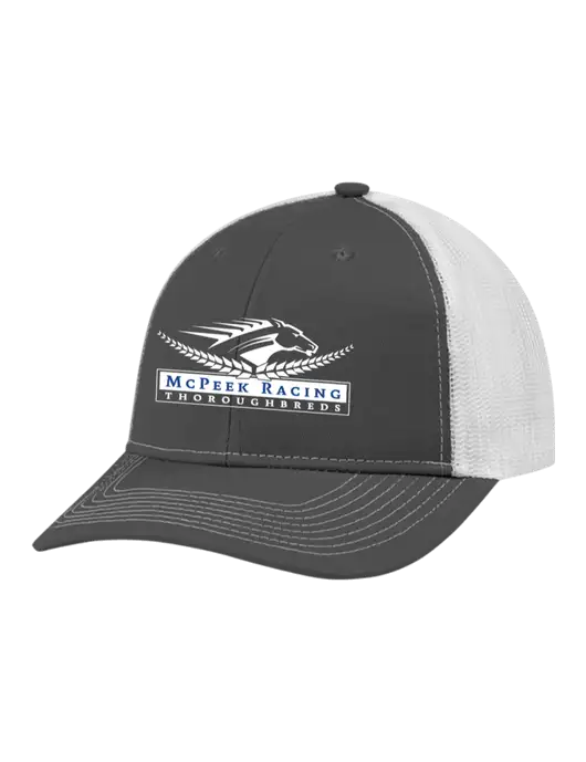 Snapback Ponytail Trucker Cap Dark Grey w/White Mesh w/McPeek Racing Logo